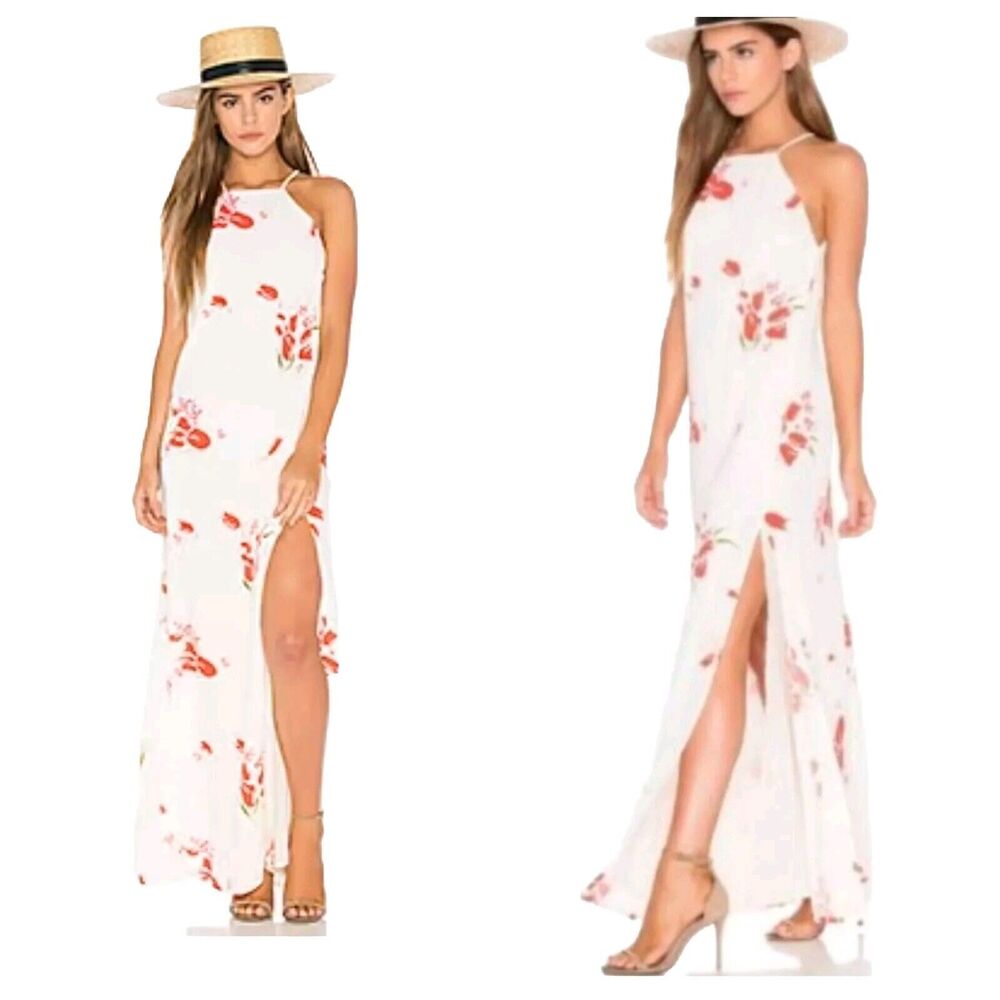 PRIVACY PLEASE Maxi Beldon Dress Size X-Small Long Cream Tulips REVOLVE Flawed